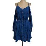 The Kooples  Mini Dress Blue Denim Button Front Off Shoulder Long Sleeve Photo 2