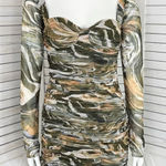 ZARA  Sheath Dress Marbled Ruched Draped Tulle Mini Khaki Green Orange Small Photo 0