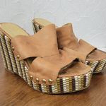 Nine West Womens Jaimy Sandals 7 Tan Leather Open Toe Cork Platform Wedge Heels Photo 9