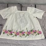 Matilda Jane | White & Pink Floral Embroidered Best-Dressed Square Neck Top Sz S. Photo 1