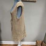 Neiman Marcus  beige brown sweater weaved long vest large fringe tie front Photo 2