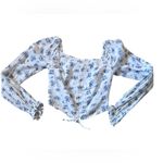 Hollister Floral Smocked Linen Crop Top in Blue Combo Photo 5