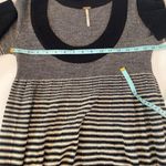Free People  Black Beige Scoop Neck Striped Sweater Sz M Wool Pullover Photo 9