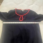 Miami  Navy Blue Long‎ Sleeve Blouse Top Keyhole Neckline Colorblock Retro Sz S Photo 3