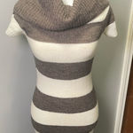 Next Era Couture Women's Cowl Neck Short Sleeve Brown White Stripes Sweater Med Photo 0