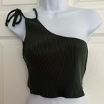 Aerie Rebel Tie One-Shoulder Ribbed Crop Tank Top Dark Green Knit Size Medium Photo 1