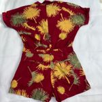 Free People  Malibu Red Palm Print Button Down‎ Romper Women's Size S Photo 6