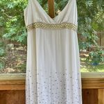 WD•NY WDNY White And Gold 100% Silk Beaded Cocktail Dress Size 8. NEW Photo 0