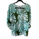 Hula Bay Women's Green Hawaiian Monstera Flowy Waterfall Bell Sleeves Blouse XL Photo 0