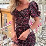 For Love and Lemons Melrose Mini Dress Small Floral Puff Sleeve Ruched Fairy Black Photo 2