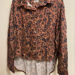 Free People  Womens Early Morning Button Up Shirt S Heart Leopard Brown & Black Photo 0