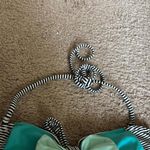 Black and white striped bandeau bikini top Blue bow removable strap swim beach Size M Photo 2