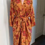 Rizky Indonesian Batik Kimono Robe Silk (Per Tag) Duster Wrap Marigold Floral OS Orange Size undefined Photo 0