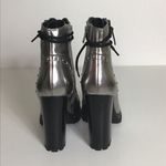 ALDO  Silver Metallic Lace Up Military Leather Ankle Boots Isidro Sz 6/36 EU EUC Photo 2