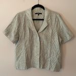 Quince Blue White Stripe Button Down Short Sleeve Blouse 100% Linen Women Small Photo 1