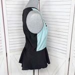 Bar III  Vintage Tribal Pattern Mixed Media Peplum Hem Sleeveless Top Teal Black Photo 2