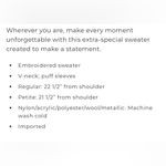 White House | Black Market  size small embroidered v-neck sweater with puff sleeves Photo 14