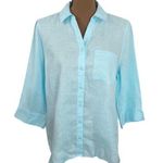 Chico's Chico’s No-Iron Linen 3/4 sleeve sheer Shirt in bright baby blue size US 10 Photo 0