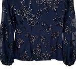 Adrianna Papell  Midnight Navy Floral Sequins Top size 2 Long Sleeves Evening NWT Photo 8