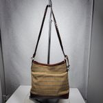 Brighton Tweed Purse Braided Leather Trim Heart Charm Brown Tan Check Photo 3