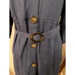 Everly  Blue Button Front Belted Midi Dress Rayon V Neck Size M Career Casual Photo 3