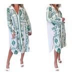 ZARA  White Green Embroidered Tunic Collared Shirt Dress Boho Cover Up size XL Photo 1