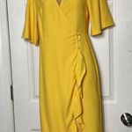 Top Shop Ruffle True Wrap A-Line Yellow Dress Size 2 Short Sleeve Photo 2