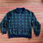 VINTAGE NAVY & GREEN PLAID PULLOVER PREPPY SWEATER COLLARED Blue Size M Photo 0