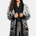 NYDJ NWT Jacquard Long Open Front Cardigan Heather Gray Black Animal Print Photo 0