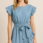 The Impeccable Pig Chambray Wrap Mini Dress Medium Photo 0