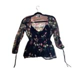 EXPRESS WHIMSY GOTH MESH SHEER FLORAL BLOUSE NWOT SIZE X SMALL Photo 5