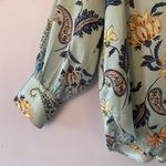 ZARA  Mint Green Paisley Floral Long Sleeve Button Down Shirt Boho Flowy Large Photo 3
