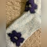 American Eagle AE Light Blue Marled Purple Fuzzy Flower Super Soft Crew Socks Photo 1
