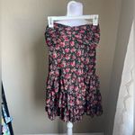 EXPRESS floral red and black strapless fitted ruffle mini dress | XS Photo 1