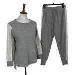 Flora Nikrooz  Lounge Set Gray Lace Trim Pullover Jogger Pants Small Cozy Chic Photo 0