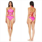 Lovers + Friends Cross My Heart One Piece in Hot Pink & Red XS Photo 1