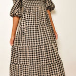 Little Lies Gingham Off the Shoulder Size Small Black White Tiered Midi Dress Black Photo 0