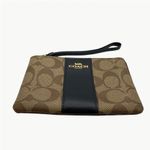 Coach Corner Zip Wristlet In Signature Canvas With Stripe, Khaki/Black Photo 2