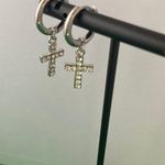 925 Silver Plated Cross Dangle Drop Earrings for Men Women,Cross Earrings,Hoop Earrings,Punk Hip Hop Earrings Photo 5