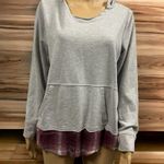 Maurice's  Gray Burgundy Plaid Lagenlook Kangaroo Pocket Lightweight Sweatshirt M Photo 11
