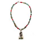 Vintage Navajo sterling silver Kokopelli, inlaid green Jasper, turquoise nklc Photo 1