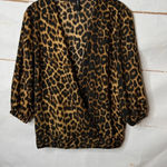 Rinna Bruni Animal Print Blouse Top Fold Over Front Size Large Black Brown Photo 6
