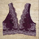 Victoria's Secret  All Over Crochet Lace Deep‎ V-Neck Bralette Burgundy & White M Photo 0