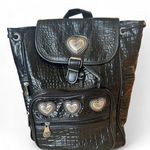Genuine Leather Croc Embossed Backpack with Silver Heart Accents Black Photo 0