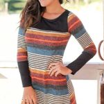 Wanna B Multi Colored Striped Short Dress With Black Suede Photo 5