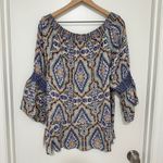Democracy | NWT Off Shoulder Smocked Bell Sleeve Boho Print Top Shirt, XL/1X Photo 1