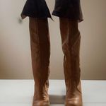 Fugu Malibu Womens Size 6 1/2‎ Tan Knee Flip Down Leather Boots Side Zip Photo 0