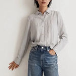 Madewell  Women Grey Silver Long Sleeve Crinkled Relaxed Button Up Shirt small Photo 0