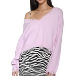 Brooklyn Karma NEW Distressed Low V Sweater Lavender Blush Off-The-Shoulder M Photo 0