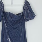 Anthropologie  Velvet Jumpsuit Size 10 Blue Off Shoulder Ruched Wide Leg Occasion Photo 3